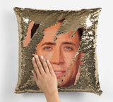 Nicolas Cage Face Sequin Pillow