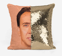 Nicolas Cage Face Sequin Pillow