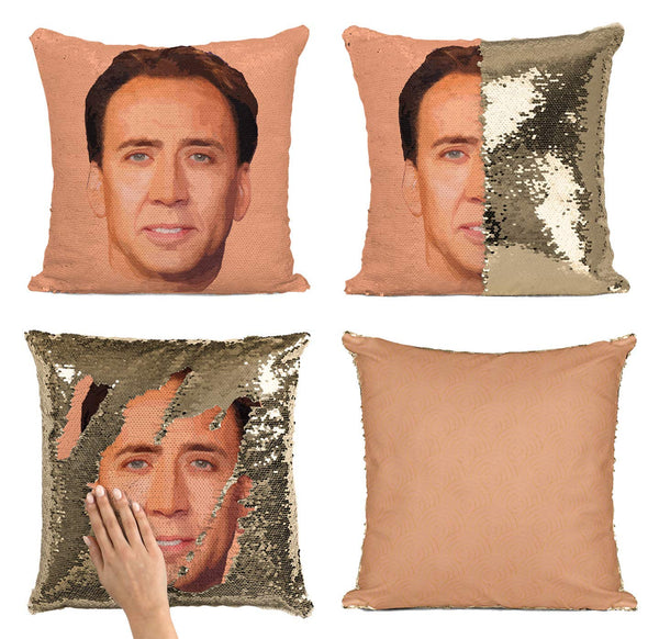 Nicolas Cage Face Sequin Pillow